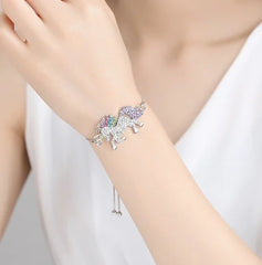 Silver Crystal Unicorn Bracelet – Adjustable Belt Design