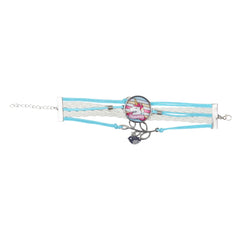 Unicorn Charm Bracelet laid flat showing adjustable clasp, multi-strand faux leather design, and detailed unicorn charm centerpiece.