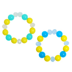 Milky bead bracelets set featuring vibrant yellow, blue, and green beads. Stretchable and fun jewelry for girls aged 3 to 7.