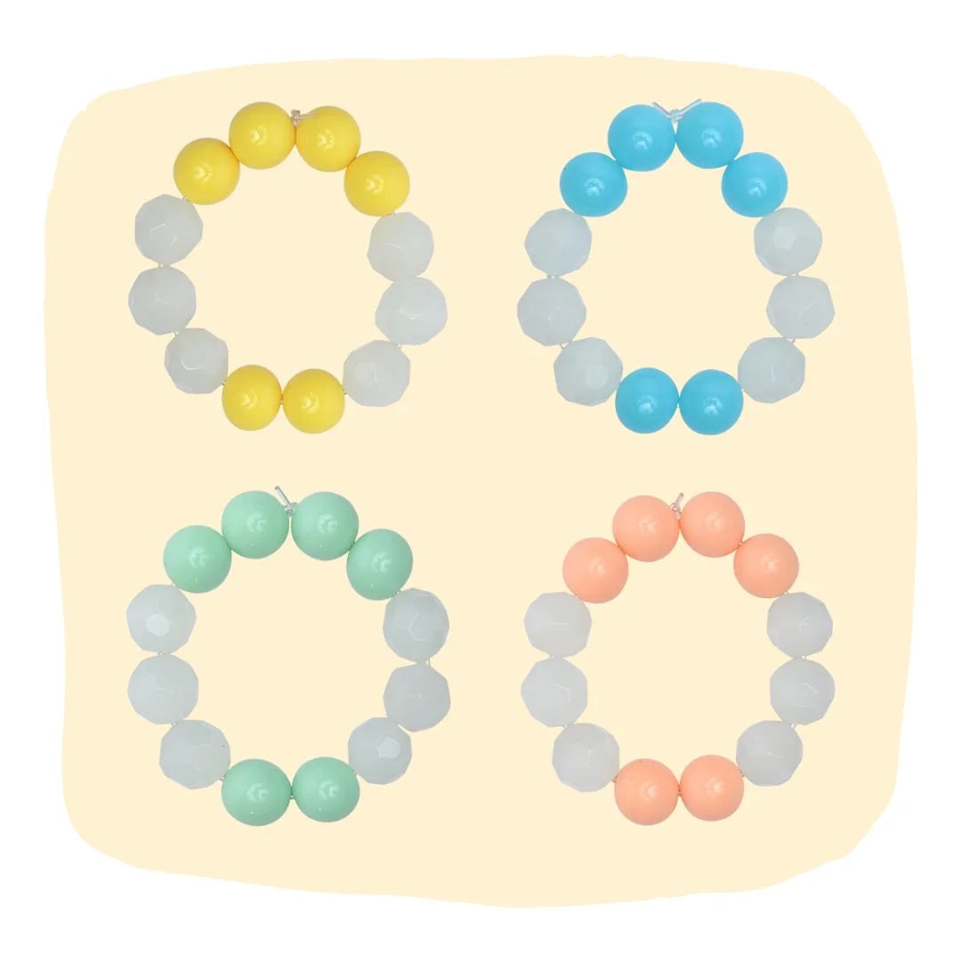 Beaded Bracelets Set - Colorful Jewelry for Kids featuring yellow, blue, green, and orange milky bead designs. Ideal for girls aged 3 to 7.