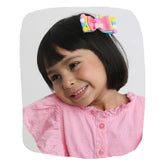 3 Layered Pompom Hair Bow with Flower Charm