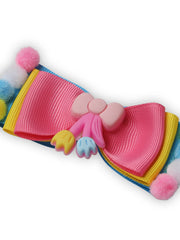 3 Layered Pompom Hair Bow with Flower Charm