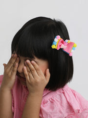 3 Layered Pompom Hair Bow with Flower Charm