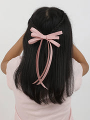 Grossgrain Ribbon Long Tail 3 Layered Hair Bow In Rose Pink