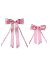 Combo of Mother Daughter Matching Satin Silk Ribbon Long Tail Hair Bow