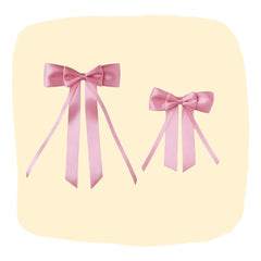 Combo of Mother Daughter Matching Satin Silk Ribbon Long Tail Hair Bow
