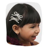 Pair of Silver Rhinestone Bow Hair Pins- Small