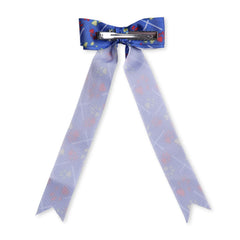 Grosgrain Ribbon Paw Printed Long Tail Hair Bow in Blue