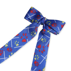 Grosgrain Ribbon Paw Printed Long Tail Hair Bow in Blue