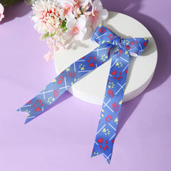 Grosgrain Ribbon Paw Printed Long Tail Hair Bow in Blue