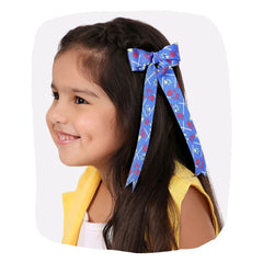 Grosgrain Ribbon Paw Printed Long Tail Hair Bow in Blue