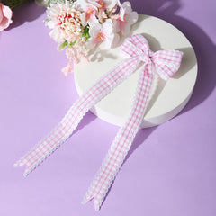 Checks Ribbon Long Tail Hair Bow