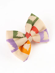 Pastel Yellow Hair Bow - Christmas Hair Bows for Girls featuring multicolor Christmas tree pattern, ideal for festive fashion accessories.