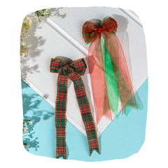 Hair Bows for Girls - Festive Christmas Style in red-green plaid and sheer ribbon designs, perfect for holiday outfits and secure wear.