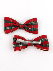 Close-up of Red Green Hair Bows Combo showing secure alligator clip backing, perfect for holiday styling and firm hold.