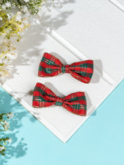 Christmas Red Green Hair Bows Combo with plaid pattern, ideal for girls' festive looks, displayed on a textured white background.