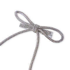Close-up of Silver Rhinestone Hair Bow showing intricate handmade detailing and shimmering stones for a glamorous hair accessory look.