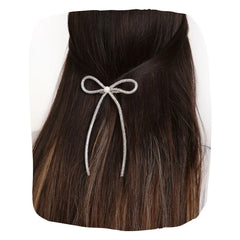 Rhinestone Hair Bow - Pearl Embellished adds sparkle to long dark hair. Handmade with secure clip, ideal for elegant hairstyles.