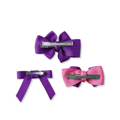 Back view of Pink Purple Hair Bows Combo showing secure metal clips for easy and comfortable hair styling.