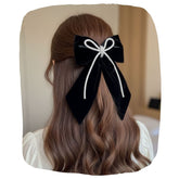 Girls Black Velvet Hair Bow with Rhinestone Cord