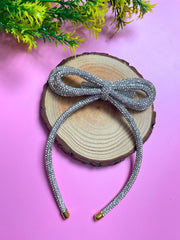 Long Tail Double Layered Rhinestone Cord Hair Bow For Girls