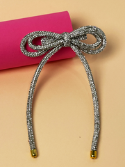 Long Tail Double Layered Rhinestone Cord Hair Bow For Girls