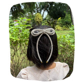 Long Tail Double Layered Rhinestone Cord Hair Bow For Girls