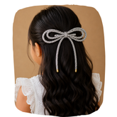 Long Tail Double Layered Rhinestone Cord Hair Bow For Girls