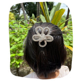 Flower Shaped Rhinestone Bow Knot Hair Clip For Girls