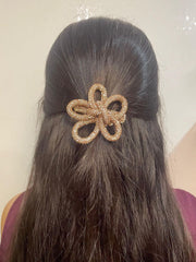 Rose gold flower-shaped rhinestone bow knot hair clip, handmade and secure, perfect for trendy girls' hair accessories.