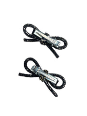 Black Rhinestone Bow Hair Clip Pack of 2 for Girls and Women | Crystal Barrette Party Wear Hair Accessory