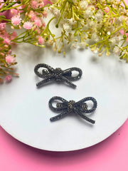 Black Rhinestone Bow Hair Clip Pack of 2 for Girls and Women | Crystal Barrette Party Wear Hair Accessory