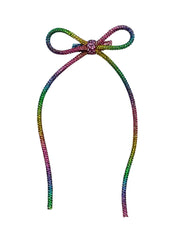 Rainbow Rhinestone Bow Hair Clip for Girls and Women | Long Tail Ribbon Barrette Party Wear Hair Accessory