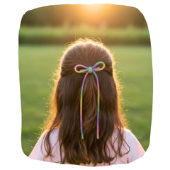 Rainbow Rhinestone Bow Hair Clip for Girls and Women | Long Tail Ribbon Barrette Party Wear Hair Accessory