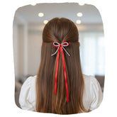 Satin Ribbon Bow Hair Clip with Rhinestone Detail for Girls | Long Hair Barrette Party Wear Accessory
