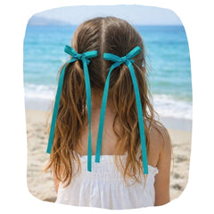 Neon Ribbon Bow Hair Clips for Girls – Pack of 2 Long Tail Grosgrain Barrette Hair Accessories