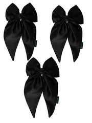 Combo of 3 satin long tail hair bows in black, perfect for girls aged 7 to 13+. Elegant and stylish hair accessories for any outfit or occasion.