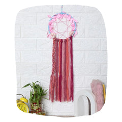 Dreamcatcher hair organizer gift with pink and purple yarn strands, ideal for girls room decor and hanging hair accessories neatly.