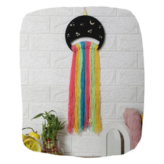 Dreamcatcher Organizer - Hair Holder with rainbow yarn strands and starry night design, perfect kids gift and room decor for organizing hair bows.
