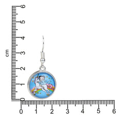 Unicorn Earrings - Glass Cabochon shown with centimeter scale for size reference. Perfect magical jewelry for girls aged 7 and up.