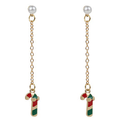 Christmas Special Candy Cane Drop Earrings | Arendelle featuring gold-tone chains and enamel candy cane charms, ideal for festive gifting.