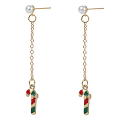 Christmas Special Candy Cane Drop Earrings | Arendelle with pearl studs and dangling candy cane charms, perfect for holiday outfits.