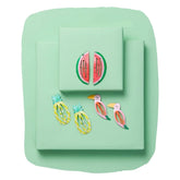 Hair Clips Set for Girls - Trendy Style featuring watermelon, pineapple, and bird designs on pastel green boxes. Fun hair accessories for kids.