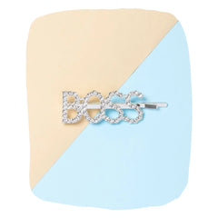 Arendelle Hair Clips - Stylish Girls Accessories featuring a silver glitter 'BOSS' hair pin on a pastel background. Ideal for trendy teen fashion.