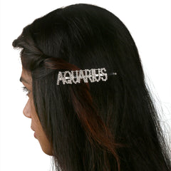 Aquarius rhinestone hairpin by Arendelle styled on dark hair, showcasing a sparkling zodiac accessory for girls aged 13 and up.
