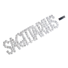 Close-up of Sagittarius rhinestone hairpin with clear crystals forming the zodiac name, ideal for fashion-forward hair accessories.