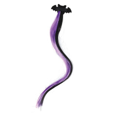 Back view of Halloween Bat Hair Pin showing clip attachment and purple-black hair extensions for easy costume styling.