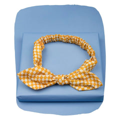 Yellow Checks Rabbit Ear Knot Baby Headband