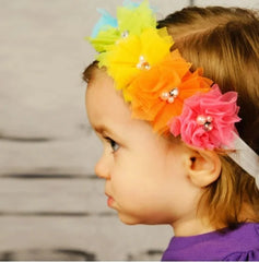 Rainbow Flowers Elastic Baby Headband – Soft & Comfortable
