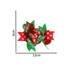 Christmas Grosgrain Ribbons Red Green Hair Clip Bow for Girls